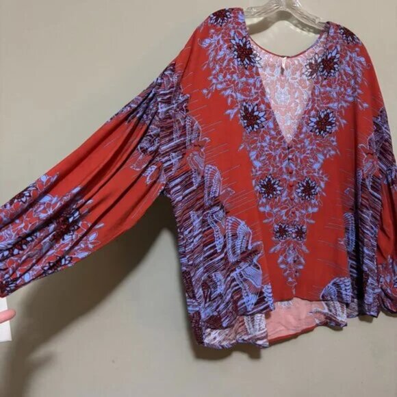Free People Birds of a Feather Button up Blouse Blouson Sleeve Top Small - Picture 4 of 8